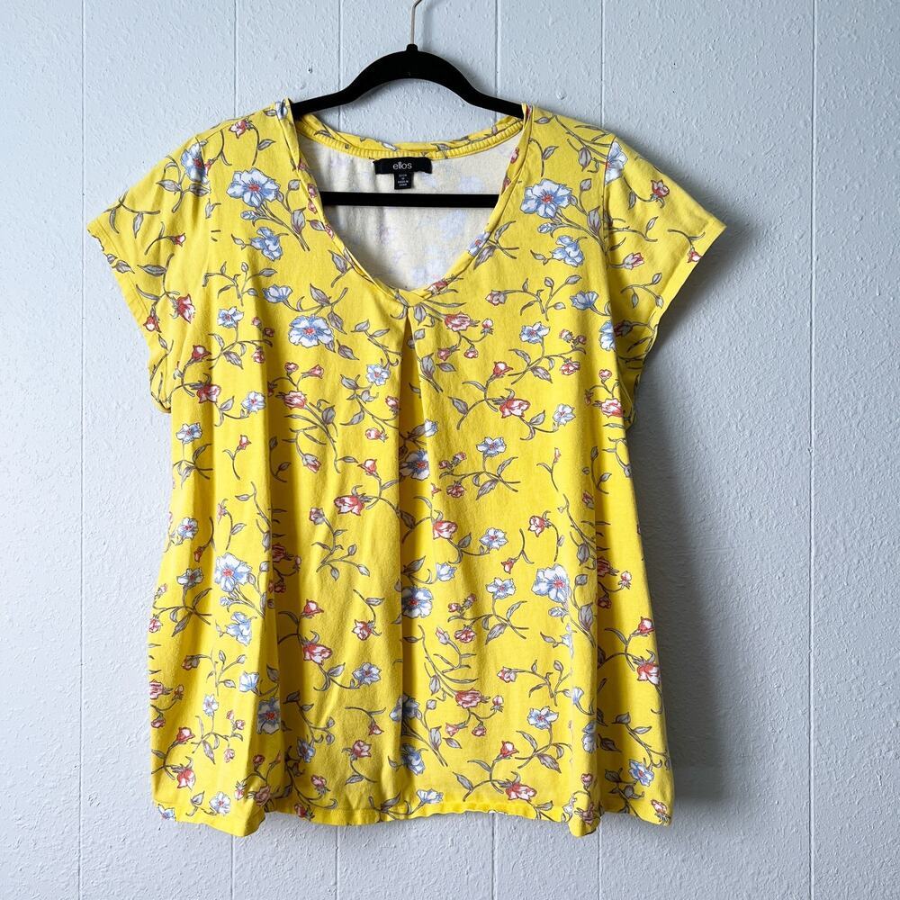 Ellos Top Womens 1X Cotton Floral Fairy Boho Colorful Basic Casual Everyday Wear